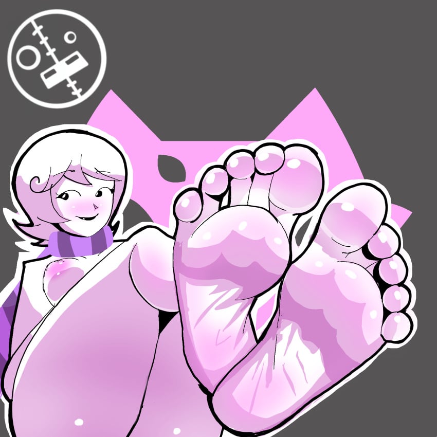 1girls 2021 black_lipstick blush breasts dmandestroys feet foot_fetish foot_focus grey_background homestuck looking_at_viewer ms_paint_adventures naked nipples pink_nipples roxy_lalonde scarf short_hair smile soles solo toes white_hair white_skin