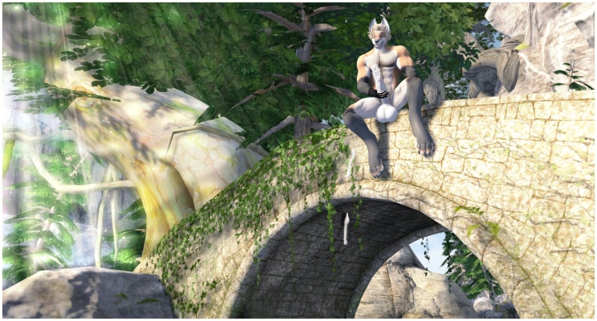 3d_(artwork) absurd_res anthro balls big_balls big_penis bodily_fluids body_hair boulder bridge canid canine chest_hair closed_eyes creamy_creations_studio cum digital_media_(artwork) fantasy fox genital_fluids genitals hair hemmsfox hi_res leaf light male mammal masturbation muscular muscular_male nails nature nature_background open_mouth paws penis photography plant rock second_life sl solo sunlight tree