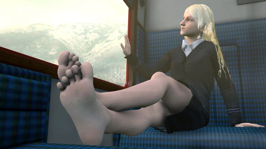 1girls 3d bare_legs barefoot bench blonde_hair calm clothed clothing dead_source earrings feet female female_only foot_fetish foot_focus hair harry_potter human human_only indoors legs legs_up light-skinned_female light_skin long_hair long_sleeves looking_away looking_out looking_out_window luna_lovegood miniskirt mostly_clothed on_bench partially_clothed piercing potvuurka relaxing school_uniform schoolgirl shirt short_skirt sitting skirt soles solo student train train_interior uniform window