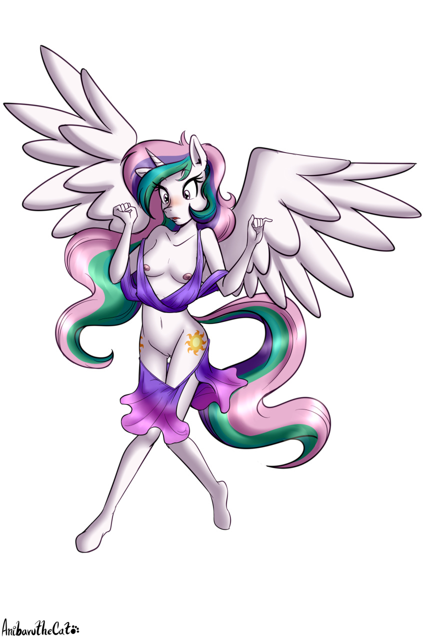 2021 5_fingers absurd_res alicorn alpha_channel anibaruthecat anthro areola breasts clothing cutie_mark equid equine female fingers friendship_is_magic genitals hasbro hi_res horn mammal my_little_pony navel nipples princess_celestia_(mlp) pussy simple_background solo transparent_background wings