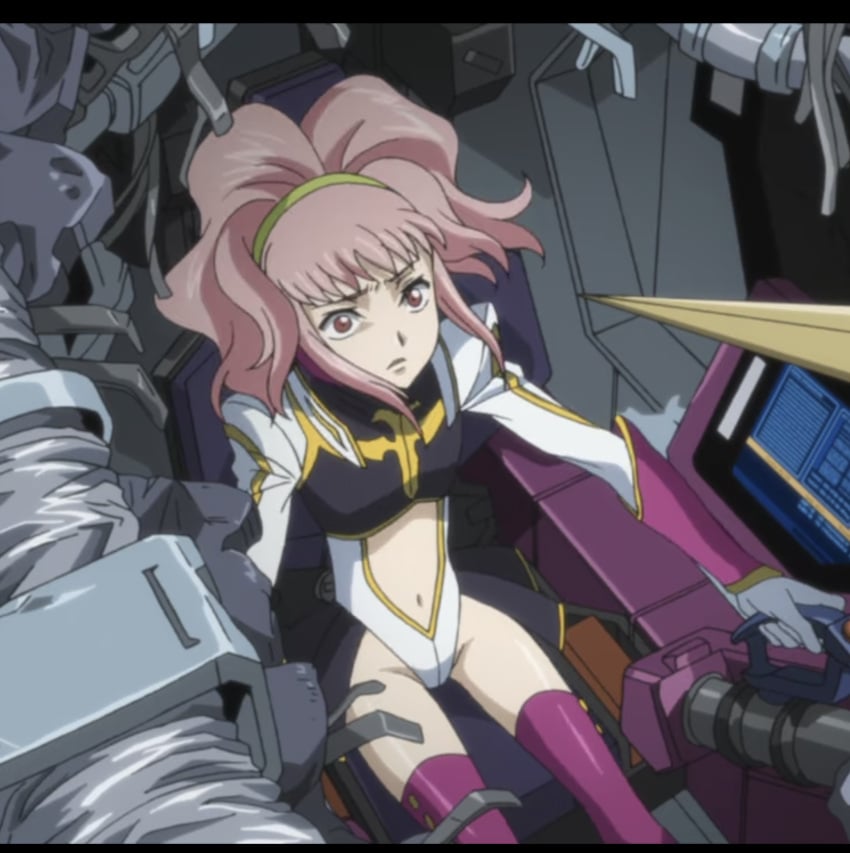 1girls anya_alstreim code_geass female female_only pink_hair screencap short_hair small_breasts solo tight tight_clothing tight_underwear tiny