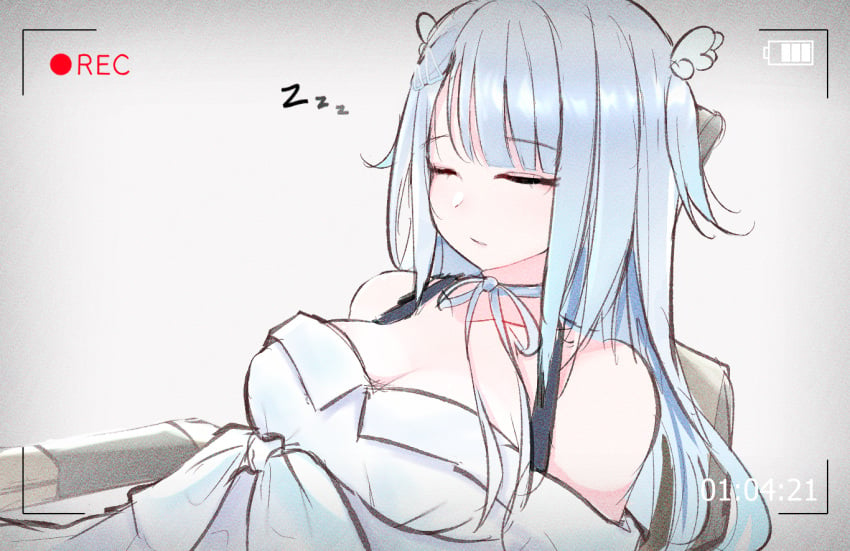 1girls amatsuka_uto angel big_breasts camera_view cleavage cute eyes_closed female female_focus female_only filming fully_clothed human sleeping tagme unconscious upper_body virtual_youtuber white_background white_hair youtube youtuber zzz