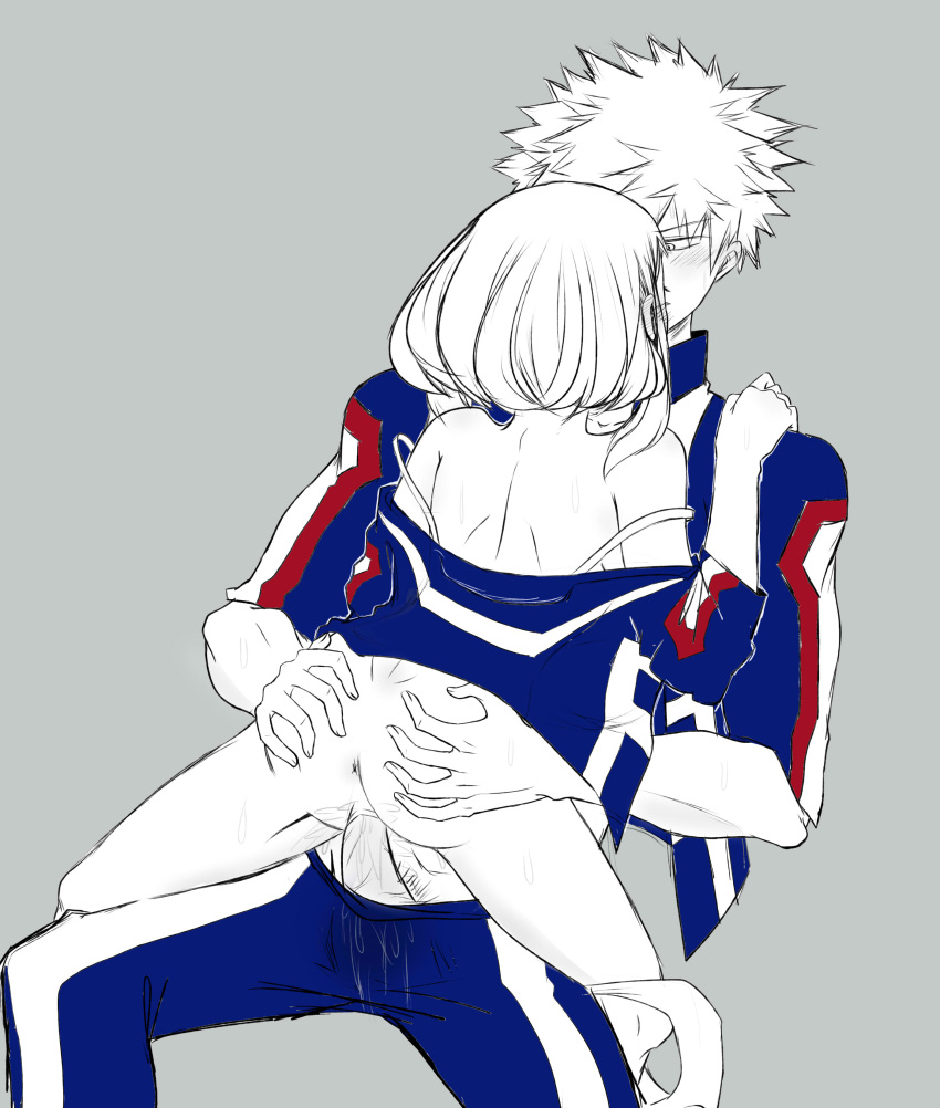 1boy 1boy1girl 1girls anus ass bare_ass breasts clothing female female_penetrated grabbing_ass grchloex gym_uniform hand_on_ass katsuki_bakugou lap_dance_position male male/female male_penetrating male_penetrating_female my_hero_academia ochako_uraraka on_lap penetration penis pussy sex u.a._gym_uniform vaginal vaginal_sex