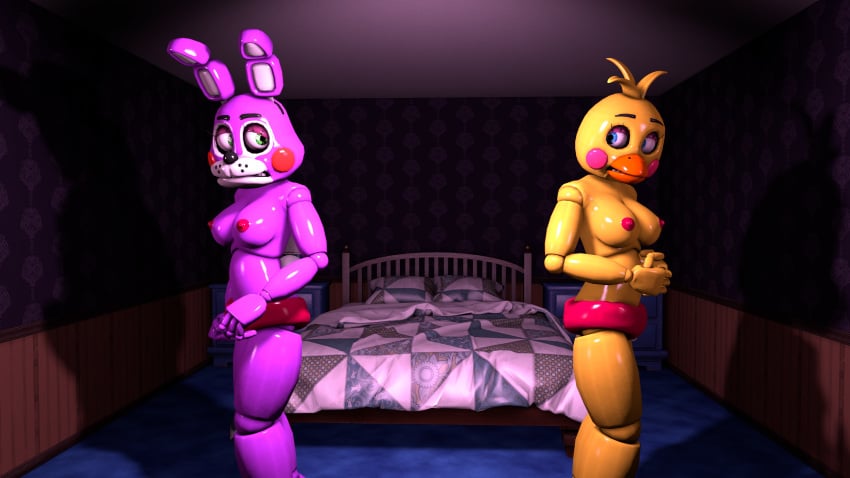 3d 4k absurd_res bed bedroom bedroom_setting blue_carpet breasts bunny bunny_ears bunny_girl chick chicken disboi215 facing_away_from_each_other five_nights_at_freddy's only_female pillows purple_body purple_breasts purple_skin rabbit red_nipples red_panties rosy_cheeks shiny shiny_breasts shiny_clothes shiny_skin shy small_breasts source_filmmaker topless toy_bonnet_(fnaf) toy_chica_(fnaf) yellow_body yellow_breasts yellow_skin yuri