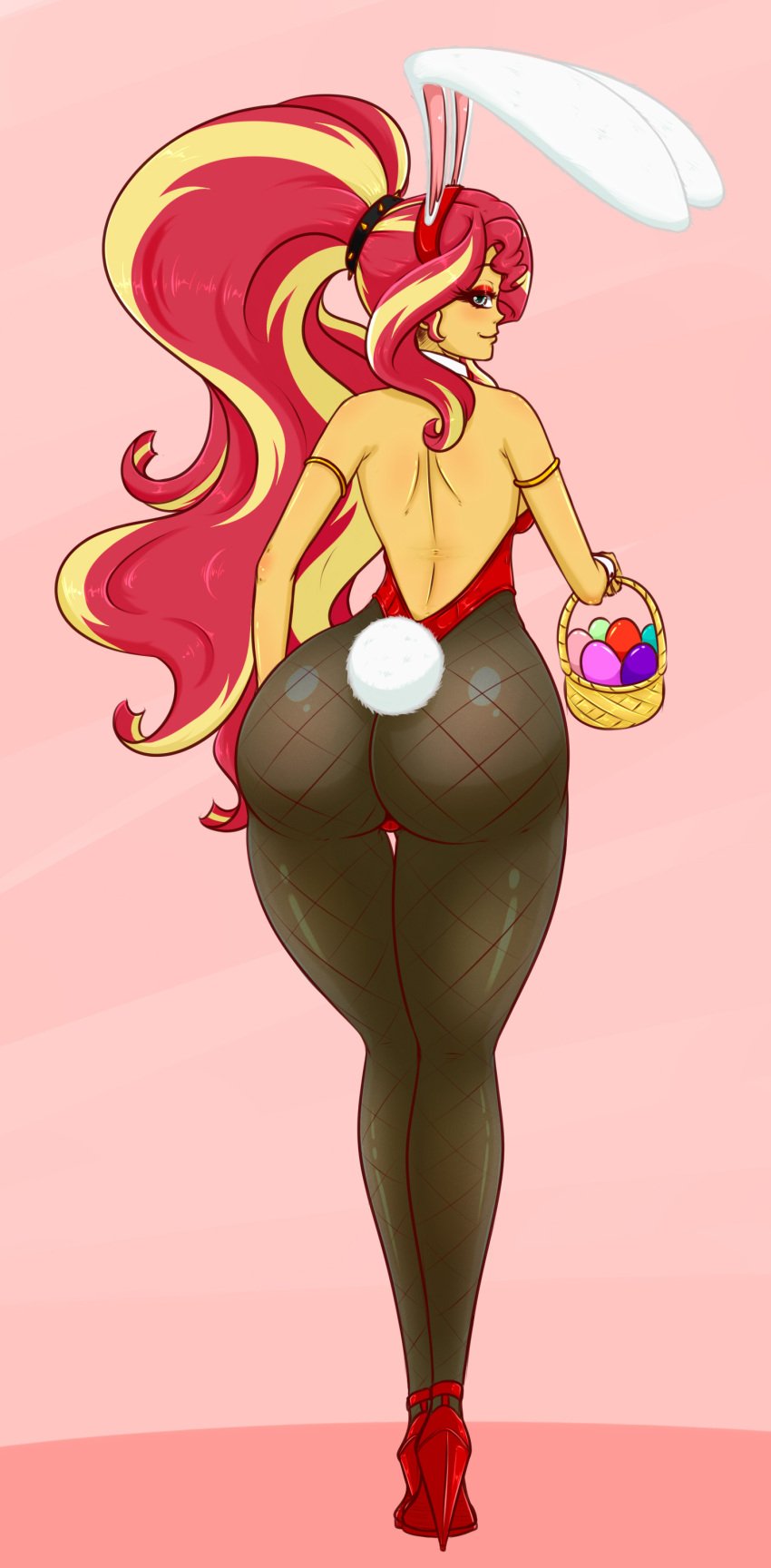 1girls albertbm ass big_ass bunny_ears bunny_tail bunnysuit easter easter_basket easter_egg equestria_girls female friendship_is_magic hasbro hi_res high_heels highres large_ass looking_back my_little_pony playboy_bunny rear_view shoes solo solo_female sunset_shimmer thick thick_ass thick_thighs wide_hips