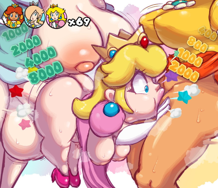 1girls 2futas 69_(number) areolae ball_size_difference balls big_breasts blonde_hair blue_eyes breasts deepthroat elbow_gloves faceless faceless_character faceless_futanari fellatio female futa_on_female futanari game_mechanics game_ui gameplay_mechanics gloves huge_balls huge_breasts huge_cock human large_breasts mario_(series) nintendo oral pale_skin penis penis_size_difference princess_daisy princess_peach princess_rosalina sex shortstack skitterleaf spitroast stomach_bulge super_mario_3d_world suspended sweat wide_eyed