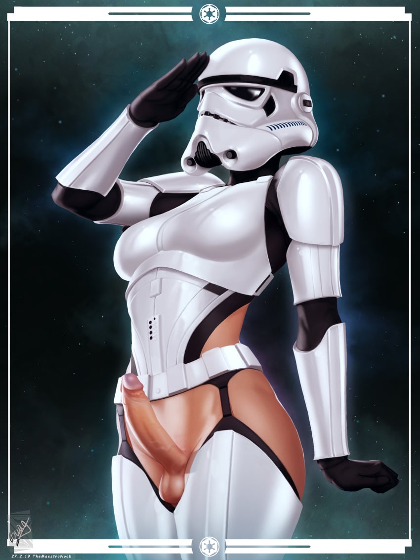 1futa armor balls bottomless breasts clothed clothing curvy erection female_stormtrooper footwear futa_only futanari handwear helmet human large_ass large_breasts large_penis mostly_clothed penis realistic salute solo standing star_wars stormtrooper tan themaestronoob thighhighs