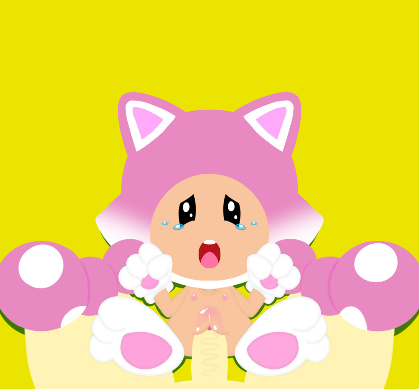 cat_costume cat_toadette clothing costume crying erection female female_penetrated fungus genitals hi_res humanoid male male/female mario_(series) mushroom nintendo not_furry nude pawpads paws penetration penis pussy sex simple_background size_difference smaller_female solo super_mario_3d_world super_mario_bros. thunderfap toadette vaginal_penetration video_games