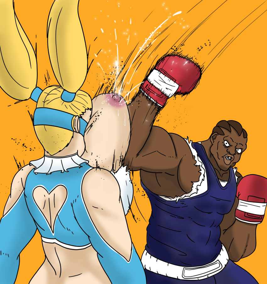 balrog big_breasts binkykun blonde_hair boxing_gloves breast_punch huge_breasts lactation rainbow_mika street_fighter twintails