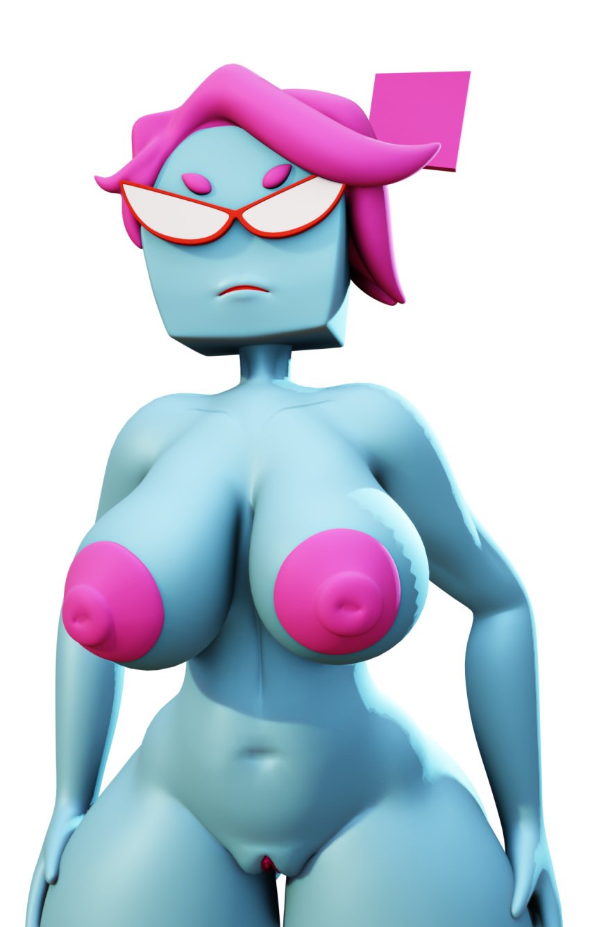 3d big_breasts big_nipples blender blue_skin glasses huge_breasts mario_(series) nastasia paper_mario purple_hair secretary super_paper_mario white_background