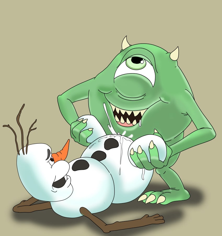 2boys binkykun crossover disney frozen_(film) gay male male_only mike_wazowski monsters_inc olaf_(frozen) pixar yaoi