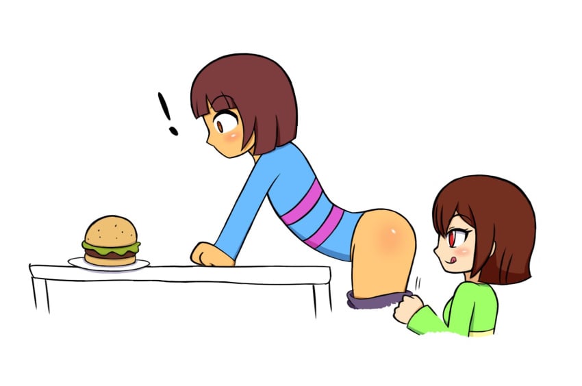 1boy 1girls ass chara female femboy frisk girly jamcroiss4nt male pants_down pantsed undertale