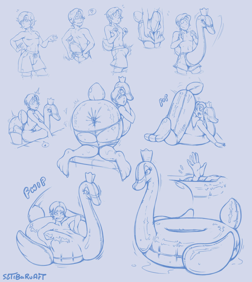 1boy inanimate_transformation male pool_toy sequence sutibaru swan transformation uncolored