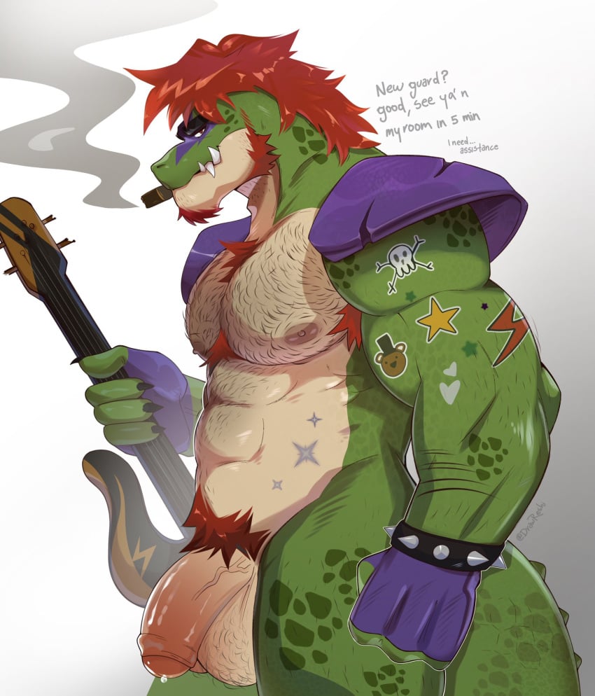 1boy 2023 abs alligator alligatorid alternate_version_available anthro anthro_only armpit_hair armpits balls ballsack bara beard_stubble big_balls big_cock big_penis big_testicles body_hair bracelet cigarette cigarette_in_mouth cigarette_smoke claws crocodile crocodilian crocodylid digital_drawing_(artwork) digital_media_(artwork) drawreshi english english_text facial_hair fangs fangs_out finger_claws fingerless_gloves five_nights_at_freddy's five_nights_at_freddy's:_security_breach flaccid flaccid_cock flaccid_penis foreskin foreskin_folds furry furry_male furry_only glans gloves goatee green_skin hairy_armpits hairy_arms hairy_balls hairy_chest hairy_legs hairy_male hairy_testicles holding_musical_instrument holding_object humanoid_genitalia humanoid_penis intact inviting inviting_to_fuck inviting_to_sex long_hair_male long_tail looking_at_viewer male male_nipples male_only male_pubic_hair masculine mature_male mohawk_(hairstyle) montgomery_gator_(fnaf) muscles muscular_anthro muscular_arms muscular_male musical_instrument navel nude nude_male partially_retracted_foreskin pecs pectorals penis penis_focus penis_out plucked_string_instrument precum precum_bubble presenting_balls presenting_penis red_hair reptile rough rough_male scales scalie scottgames scrotum sharp_teeth shoulder_pads sideburns simple_background smile smiley_face smiling smiling_at_viewer smoke smoke_from_mouth smoking smoking_cigar smoking_cigarette solo spiked_bracelet spiked_tail spikes spikes_(anatomy) steel_wool_studios sticker sticker_on_body stickers tail talking talking_to_viewer testicles text thick_eyebrows uncut veiny_penis