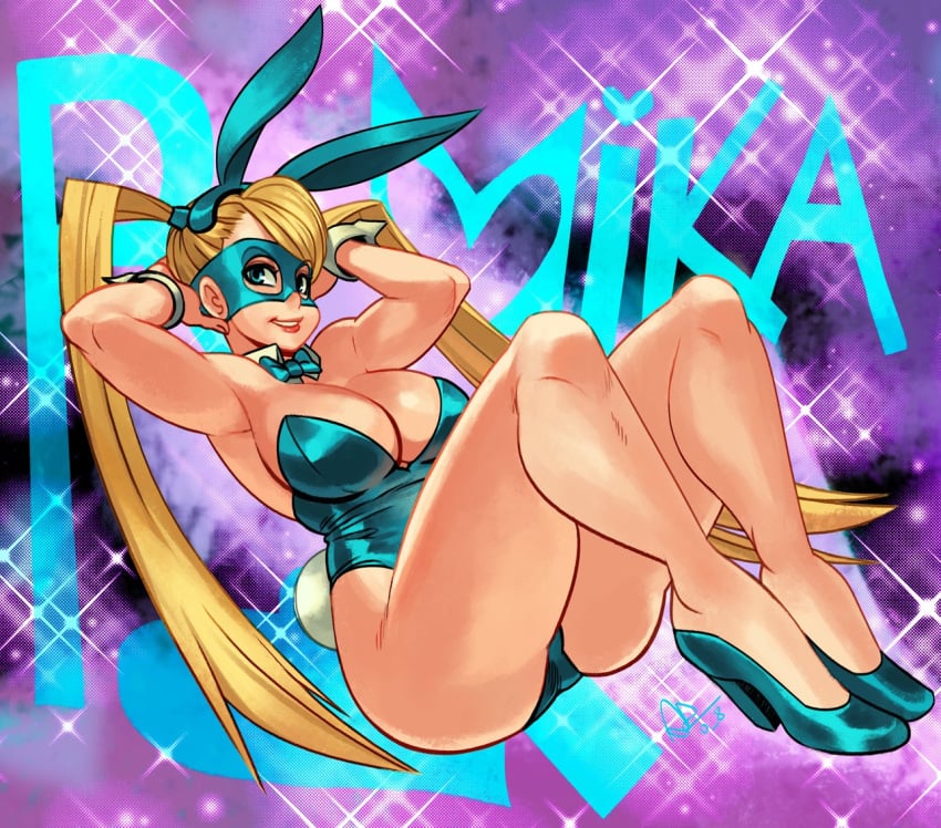 1girls alex_ahad blonde_hair bowtie bunny_costume bunny_ears female female_only high_heels rainbow_mika solo street_fighter