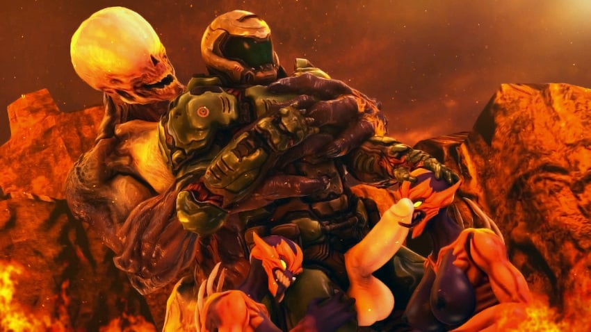 1boy 3d 3girls balls breasts demon digital_media_(artwork) doom doom_slayer_(doom) ewr-115 eyeless featureless_breasts fellatio female foursome genitals group hell_knight_(doom) hi_res human humanoid id_software imp_(doom) licking licking_penis male male/female male_human/female_demon male_human/female_humanoid mammal multiple_girls nipples no_eyes no_nipples penis penis_awe rule_63 sharp_teeth teeth tongue tongue_out unknown_artist video_games