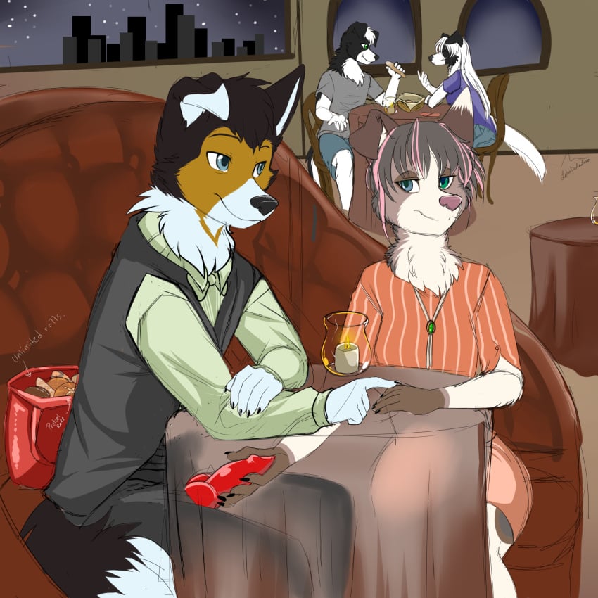 1:1 alyssa_kintana animal_genitalia anthro border_collie bread breadsticks candle canid canine canis chase_(askim_shepherd) clothed clothing collie daughter detailed_background digital_media_(artwork) domestic_dog duo eating erection father father_and_child father_and_daughter female food fur genitals group hair herding_dog heterochromia hi_res incest knot knot_handjob lobadelaluna male male/female mammal masturbation mixed_breed parent parent_and_child pastoral_dog penis public restaurant rorick_kintana rough_collie sebastian_(askim_shepherd) sex sheepdog smile stealth_sex teenager under_the_table welsh_corgi young