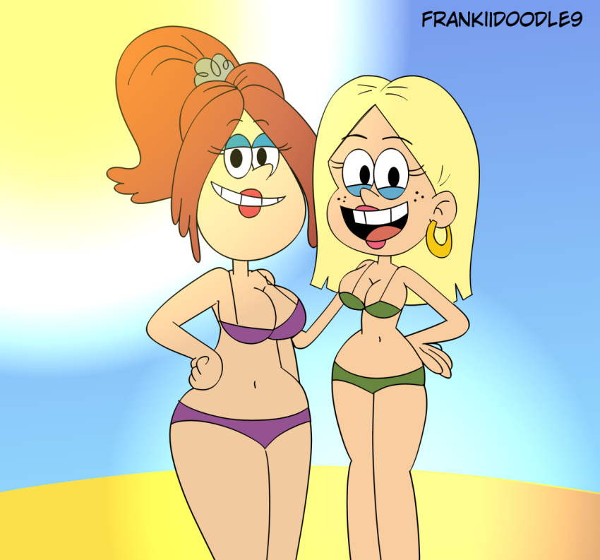 2girls 2milfs alternate_hair_color alternate_hairstyle beach becca_chang belly big_breasts bikini blonde_hair breasts brita_(the_loud_house) brown_hair cleavage duo earrings eyeshadow female female_only frankiidoodle9 freckles hand_on_hip hips looking_at_viewer milf multiple_girls nickelodeon open_mouth panties ponytail rita_loud smile straight_hair the_casagrandes the_loud_house thick thick_thighs thighs wide_hips