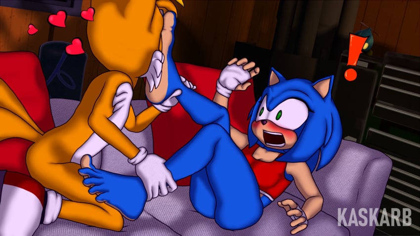 ! 16:9 anthro blush duo exposed_torso feet female foot_fetish foot_focus foot_grab foot_on_face footwear handwear hi_res humanoid_feet kaskarb male male/female rule_63 soles sonic_(series) sonic_the_hedgehog sonic_the_hedgehog_(series) sonique_the_hedgehog tails widescreen