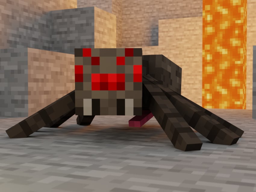 arachnid arthropod blender_(disambiguation) blender_(software) cave codedcells feral genitals lava looking_at_viewer male male_only minecraft multi_eye penis presenting red_eyes shaded simple_background simple_shading solo spider spider_(minecraft) video_games