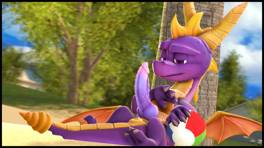 2020 3d_(artwork) activision digital_media_(artwork) dragon erection exhibitionism feral genitals hi_res lewdyroom male nude penis photoshop public solo source_filmmaker spyro spyro_the_dragon video_games