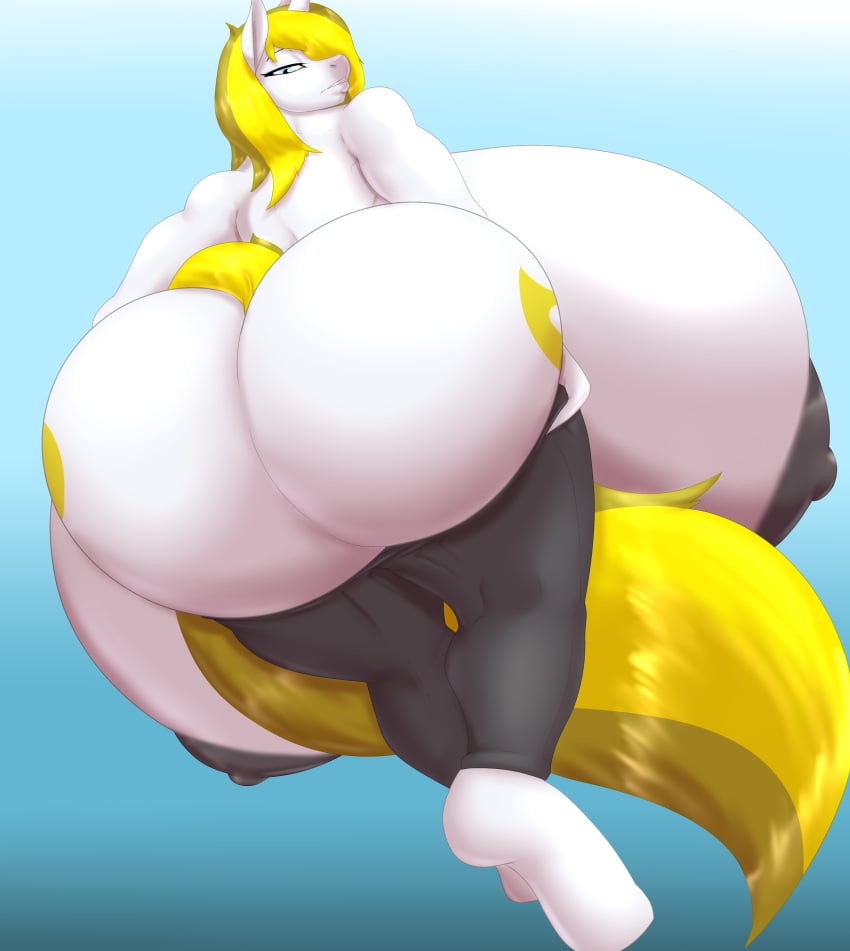 absurd_res angrypotato96 anthro ass big_breasts big_butt blonde_hair blues64 breasts equid equine fan_character female friendship_is_magic furry hair hasbro hi_res huge_breasts huge_butt hyper hyper_breasts mammal mostly_nude my_little_pony nipples solo white_body white_heart_(oc)