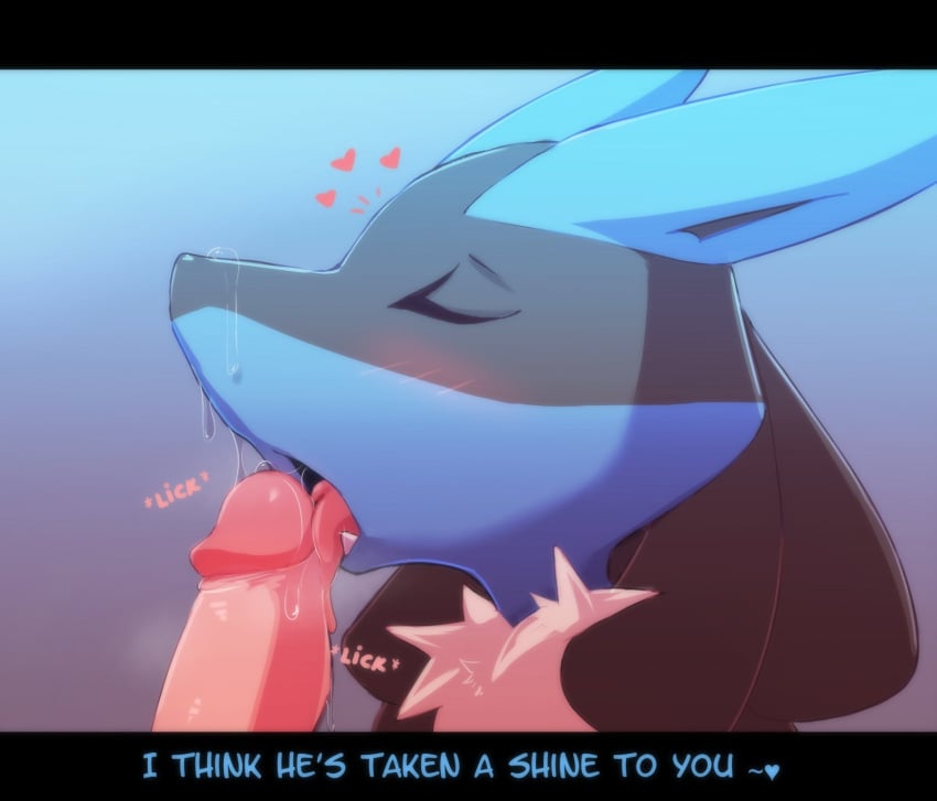 anthro blush blush_lines bodily_fluids chest_tuft english_text erection gay_blowjob genital_fluids genitals heart hi_res human human_on_anthro interspecies licking lucario lucariolover448 male male/male mammal nintendo oral penile penis penis_lick pokemon pokemon_(species) powerful_sub precum quality sex solo tagme text tongue tongue_out tuft video_games