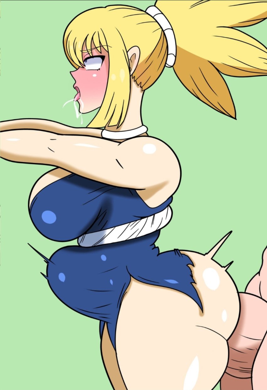 1girls ahe_gao alternate_ass_size alternate_breast_size ambiguous_penetration ass big_ass big_breasts big_penis blonde_hair blue_eyes breasts bulge doggy_style dr.stone drooling kohaku_(dr.stone) male_penetrating sex sfh shingattai ssfh stomach_bulge straight thick_thighs thighs tongue tongue_out torn_clothes torn_clothing