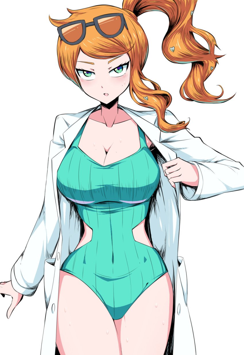 1girls 2019 alternate_breast_size bare_thighs big_breasts breasts cleavage female female_only game_freak hips horny labcoat large_breasts looking_at_viewer nintendo one-piece_swimsuit only_female orange_hair pokemon pokemon_professor pokemon_ss solo solo_female sonia_(pokemon) sunglasses sunglasses_on_head suzusiigasuki swimsuit tagme thick thick_thighs thighs wide_hips