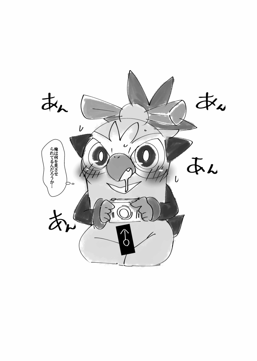 anthro blush camera censored comic doneru erection gender_symbol genitals hi_res japanese_text male monochrome nintendo penis pokémon_(species) pokemon symbol text thwackey video_games voyeur ♂