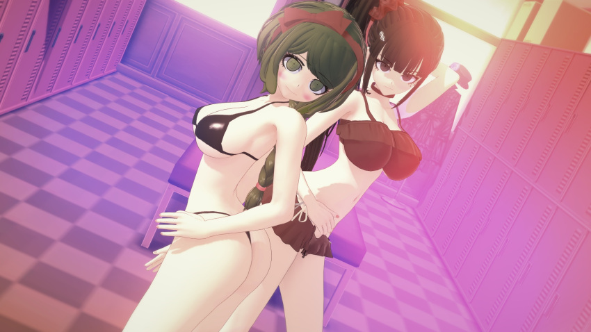 2girls 3d ass big_breasts bikini breasts danganronpa danganronpa_ultra_despair_girls harukawa_maki hotel koikatsu older posing straight_hair towa_monaca