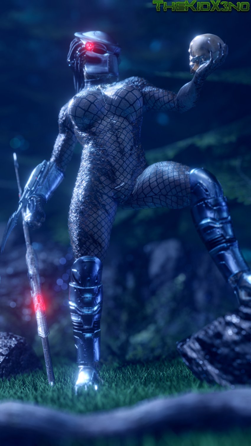 1girls 3d big_breasts blades breasts female female_only female_yautja forest gauntlet helmet holding_skull mask masked_female naked night no_humans nude outside pinup predator predator_(franchise) pussy sharp_fingernails skull solo solo_female thekidxeno thick thick_thighs thighs vagina watermark weapon yautja