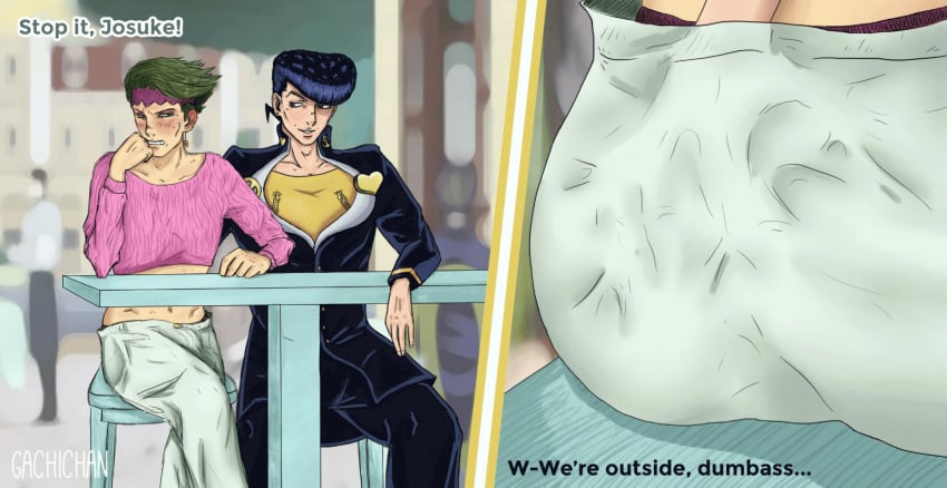 2boys diamond_is_unbreakable gachichan gif jojo's_bizarre_adventure josuke_higashikata male_only rohan_kishibe tagme