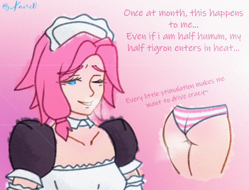 1girls ass ass_focus fanart female heavy_breathing looking_pleasured maeve_(paladins) maid maid_uniform paladins text visible_breath zkami0