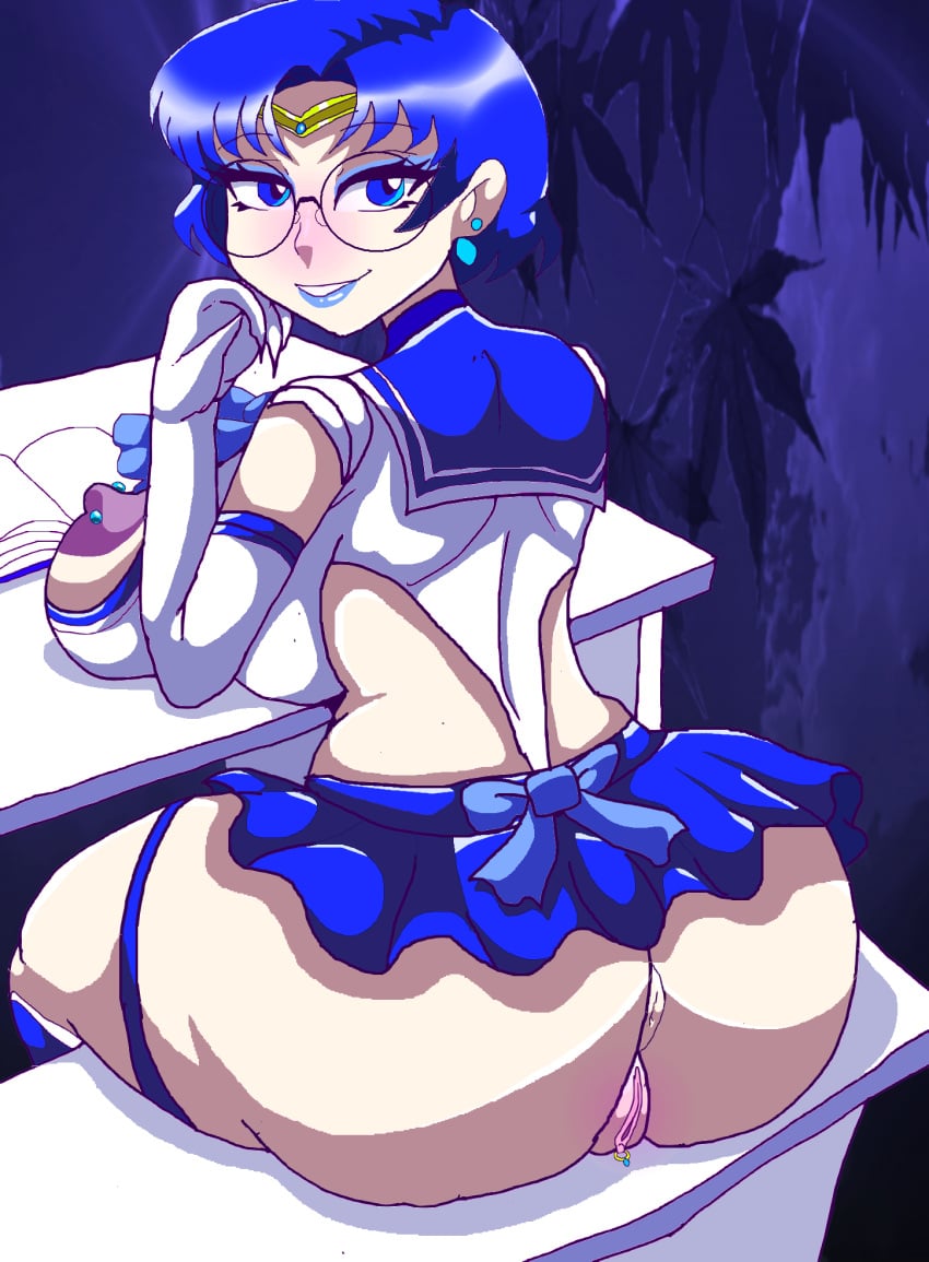 1girls ami_mizuno big_ass big_breasts bishoujo_senshi_sailor_moon blue_eyes blue_hair blue_lipstick boots cameltoe clitoris clitoris_piercing clothing female_only glasses large_breasts leotard looking_at_viewer makeup miniskirt nipple_piercing pierced_clitoris pierced_nipples piercing sailor_mercury sitting skirt solo solo_female tattoo uncensored zemoru01