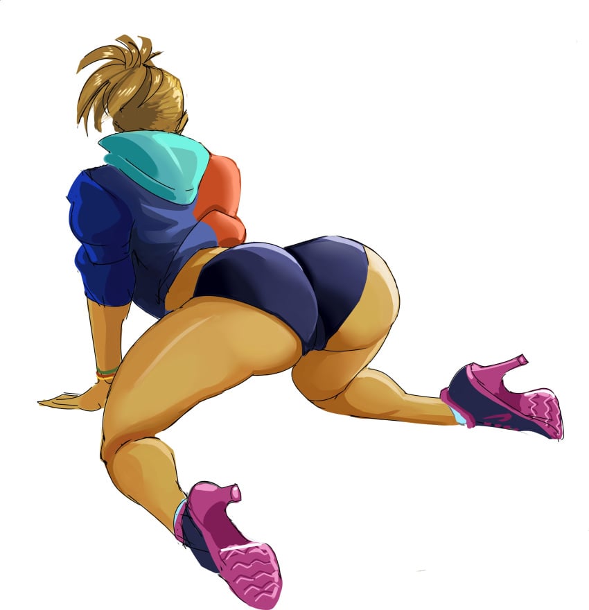 1girls ass athletic athletic_female bare_legs big_ass blonde_hair dat_ass female female_focus female_only full_body fully_clothed high_heel_sneakers high_heels hivethebastard hoodie jacket lyren_(hivebastard) pose posing rear_view sleeves_rolled_up solo sportswear twerking wide_hips