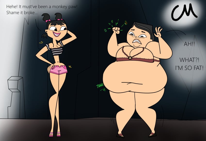 belly big_belly big_breasts body_swap choccymalk cleavage english fat female katie(tdi) sadie_(tdi) total_drama_island weight_gain wish