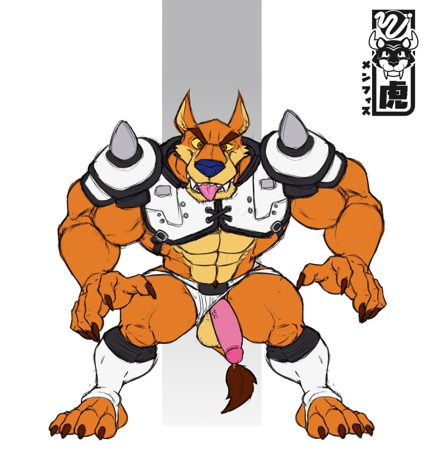 1boy 4_fingers abs absurd_res activision anthro armband artist_logo balls bara big_muscles biped brown_eyes claws clothing crash_(series) dasyuromorph erection fangs fingers football_uniform fur furry furry_only gay genitals hi_res humanoid_pointy_ears jockstrap looking_at_viewer male male_only mammal marsupial memphis_tigre mostly_nude muscular muscular_anthro muscular_male open_mouth orange_body orange_fur penis penis_through_leghole pink_penis quads rape_face solo spiked_armband spikes tail_tuft teeth thylacine tiny_tiger tongue tongue_out tuft underwear vein veiny_penis video_games yellow_body yellow_fur yellow_sclera