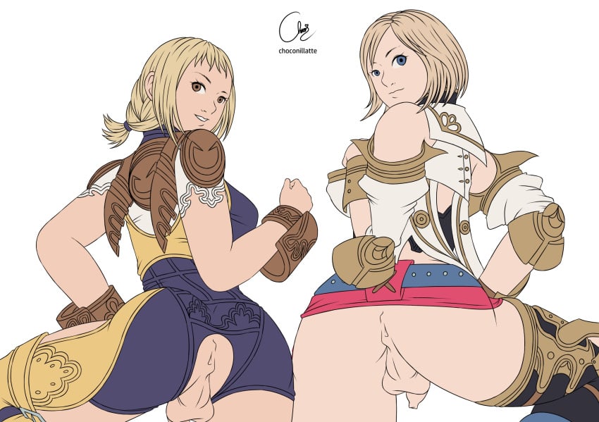 2021 2futas anus ashelia_b'nargin_dalmasca ass asshole back back_view balls blonde_hair bottomless breasts choconillatte clothed clothing crotchless dickgirl duo final_fantasy final_fantasy_xii flat_colors futa_only futa_sans_pussy futanari human inviting_to_sex light-skinned_futanari light_skin looking_back mostly_clothed penelo penis presenting_anus short_hair standing thighhighs