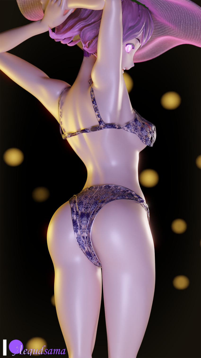 3d aequd anus anus_peek areola areolae ass ass_focus black_clover bra breasts butt_crack dorothy_unsworth female female_focus female_only glowing_eyes lace legs nipple_bulge nipples panties purple_eyes purple_hair smiling solo solo_focus vagina wink winking