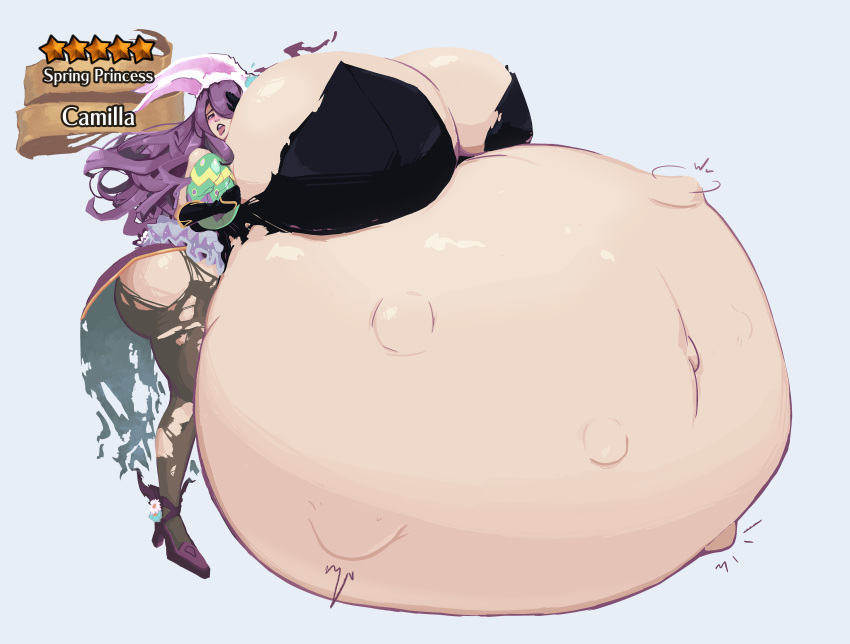 1girls alternate_costume belly_button belly_expansion big_breasts breast_expansion bunny_ears bunny_girl bunnysuit camilla_(fire_emblem) cleavage egg english_text female female_only fetal_movement fire_emblem fire_emblem_fates high_heels huge_breasts hyper_belly hyper_pregnancy large_breasts massive_belly nintendo pregnant ready_to_pop ripped_clothing solo thick_thighs voluptuous xcel-zero