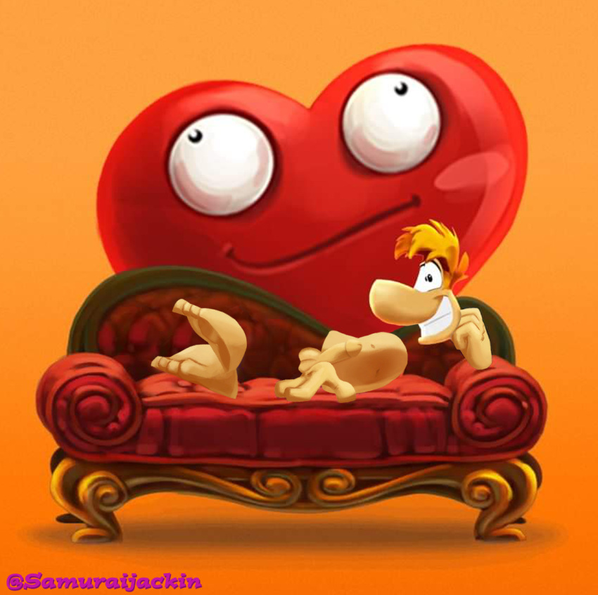 anthro edit erection furniture grin heart holidays humanoid male male_only nude pose rayman rayman_(series) samuraijackin seductive smile sofa solo ubisoft valentine's_day video_games