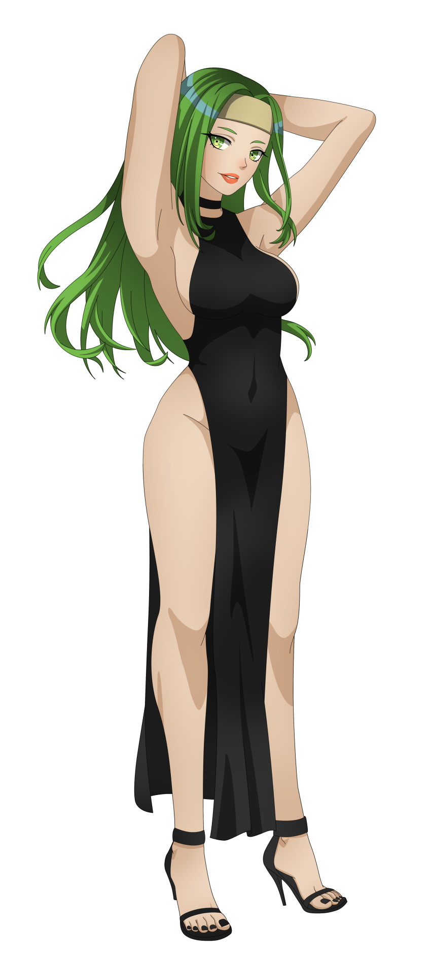 1girls alternate_costume armpits bare_legs big_breasts black_nails commission dress fire_emblem fire_emblem:_the_sacred_stones green_eyes green_hair high_heels lips long_hair nail_polish nintendo sideboob smile solo solo_female syrene_(fire_emblem) thick_lips yangartworks