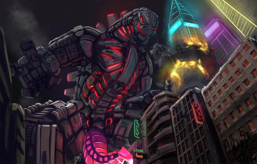 2021 building destruction digital_media_(artwork) english_text fire genitals godzilla_(series) godzilla_vs_kong hi_res hong_kong machine macro mechagodzilla monsterverse night penis phinja robot smoke solo text