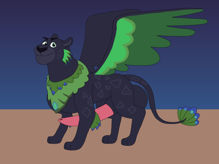 1boy 2021 black_body black_fur disney elena_of_avalor feathered_wings feathers felid feral fur green_eyes green_feathers jaquin king_verago looking_at_viewer male male_only mammal melanistic penis smile smug solo themysteriousconsole wings