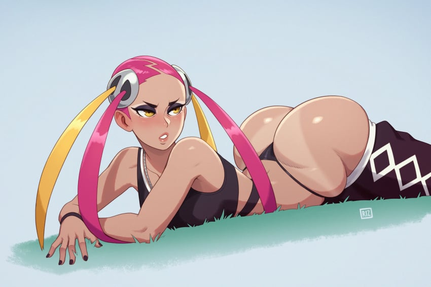 1girls absurdres ass bad_id bad_twitter_id big_ass bottom_heavy butt_crack fat_ass female female_focus female_only g-string gyaru heavy_makeup highres huge_ass human kogal nail_polish nintendo on_grass on_stomach panties pants_around_thighs pants_down plumeria_(pokemon) pokemon pokemon_sm rizdraws sagging_pants solo solo_female tanline team_skull thick_ass thick_thighs thighs thong wide_hips year_request yellow_eyes