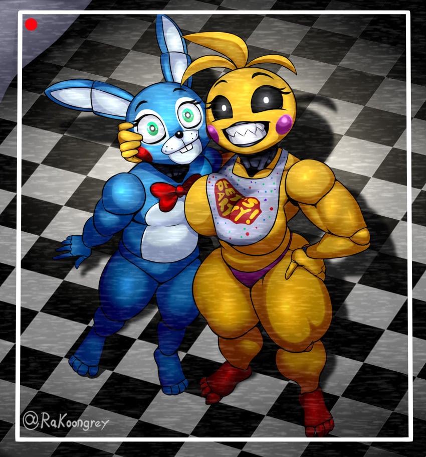 1boy 1girls 2023 almost_naked almost_nude beakless bib big_breasts big_ears black_eyes blue_body blush breast_on_chest breasts_exposed breasts_out buckteeth chicken chicken_girl child_bearing_hips e4hargus eyebrows eyelashes female five_nights_at_freddy's five_nights_at_freddy's_2 grab grabbing grabbing_head green_eyes green_pupils hand_on_head hand_on_hip huge_boobs huge_breasts huge_thighs looking_at_viewer muscle muscular muscular_arms muscular_female muscular_legs muscular_thighs no_beak no_bra orange_feet pink_panties rakoongrey robot robot_girl robot_humanoid sharp_teeth smile smiling smiling_at_viewer toy_bonnie_(fnaf) toy_chica_(fnaf) video_game video_game_character video_game_franchise video_games white_pupils yellow_body yellow_hair