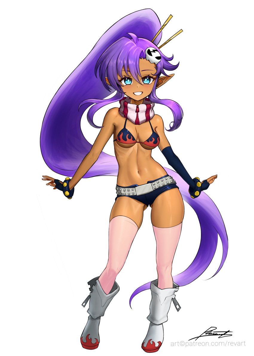 1girls bikini_top boots cosplay dark-skinned_female female female_only fingerless_gloves genie genie_girl ponytail revenantart scarf shantae shantae_(character) short_shorts skimpy_clothes solo tengen_toppa_gurren_lagann yoko_littner_(cosplay)