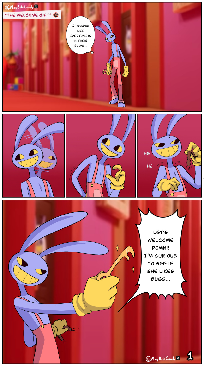 clothed comic comic_page digital_circus_comic english english_text insects jax_(the_amazing_digital_circus) maybile maybilecandy the_amazing_digital_circus the_welcome_gift twitter twitter_username