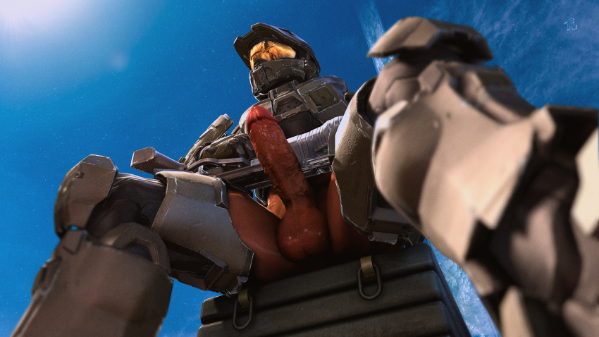 16:9 1boy 2023 armor balls erection exposed_penis halo_(series) helmet hi_res low-angle_view male male_only mask masked_male master_chief partially_clothed penis sitting solo solo_focus solo_male source_filmmaker tauntilock vein veiny_penis weapon